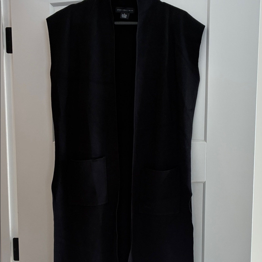Joan Vass Elegant Long Black Knit Sweater Vest